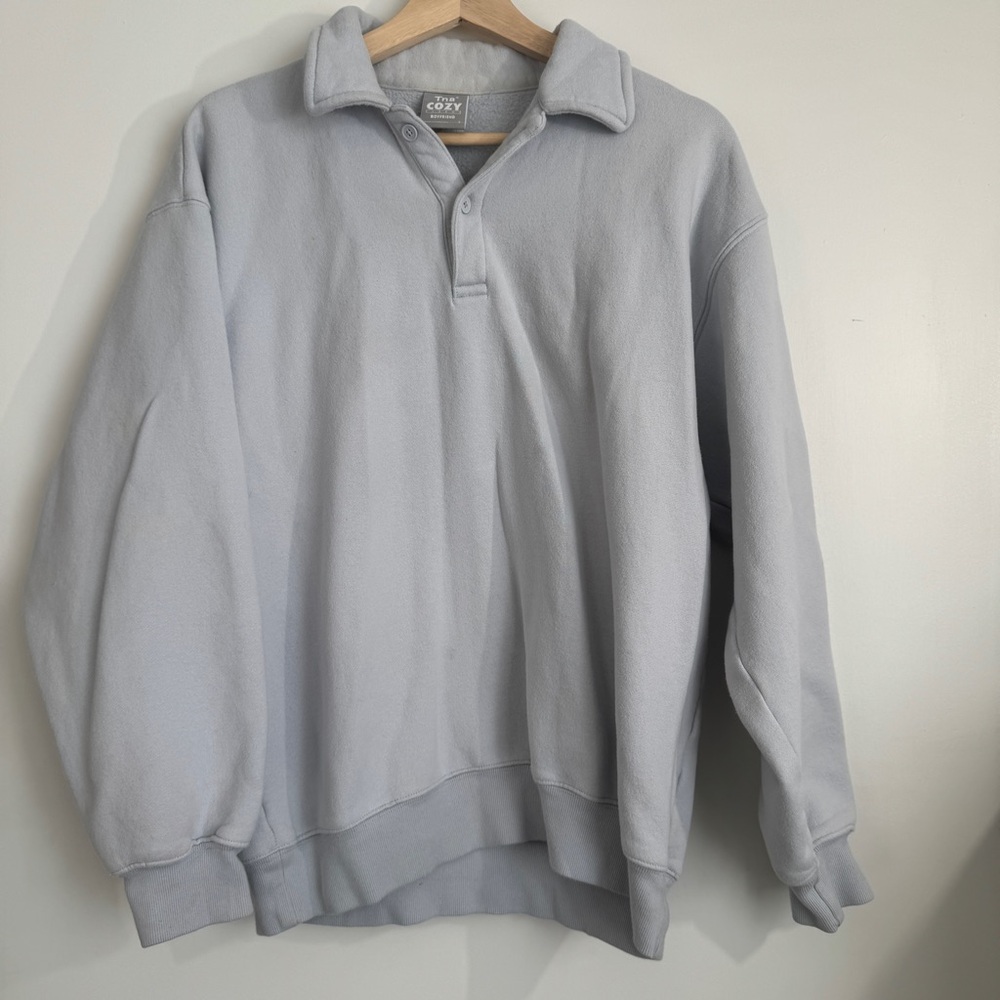 Aritzia Light Blue Cozy Fleece Boyfriend Polo Sweatshirt